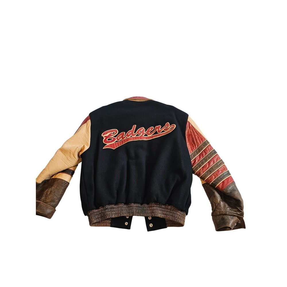 Vintage Style Leather Varsity Jacket Mens L Wisconsin Badgers Wool Jeff Hamilton - Picture 2 of 15